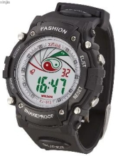 watches men with flashing disco light