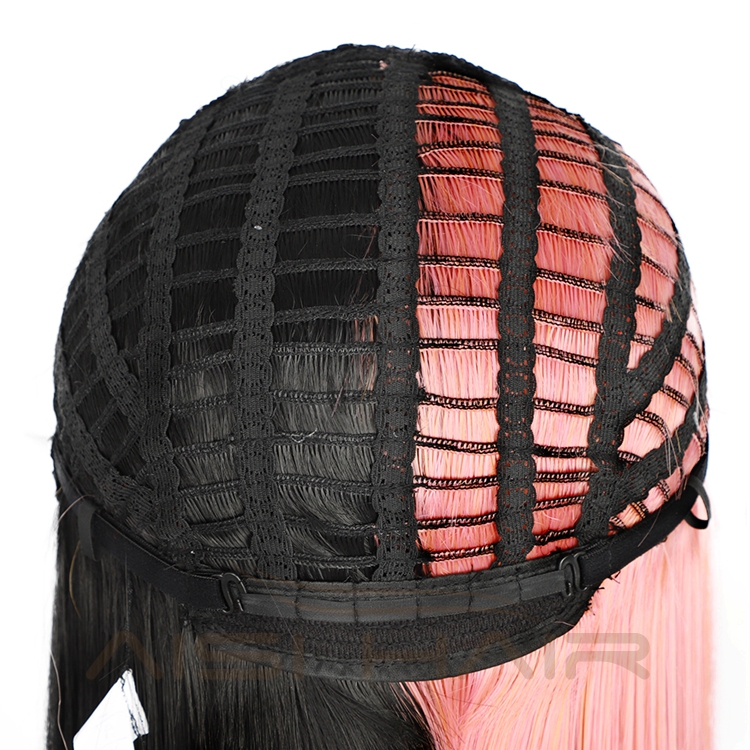 Aisi Hair Fiber Afro High Quality Cheap Straight Mixed Color Pink Black Long Heat Resistant Synthetic Hair Wigs