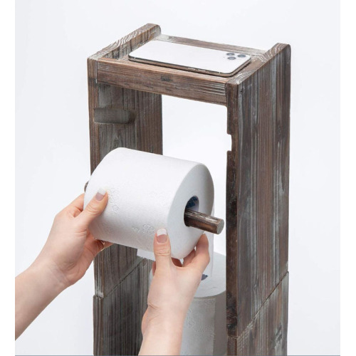 Rustic Wood Toilet Paper Holder Tissue Bathroom Shelf