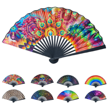Wholesale Custom Printed Fabric 7inch Bamboo Hand Folding Fans