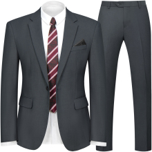 WYWK 2 Piece Men's Suit Wedding Party-Dark Gray-XXS