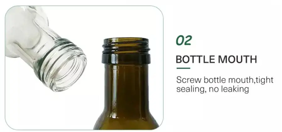 Dark Green Amber Brown Round Olive Oil Glass Bottle with Aluminum Cap Set 250ml, 500ml 750ml 1000ml