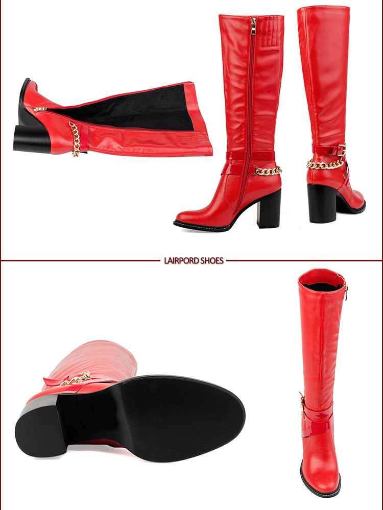 bolck heel red leather half women boots