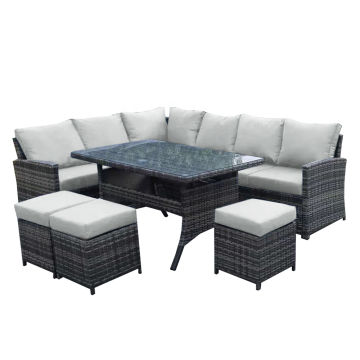 Outdoor Rattan Sofa Set with Garden Corner Sofa and Dining Table