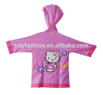 Pink Hello Kitty Cartoon Cheap PVC Childrens Raincoat