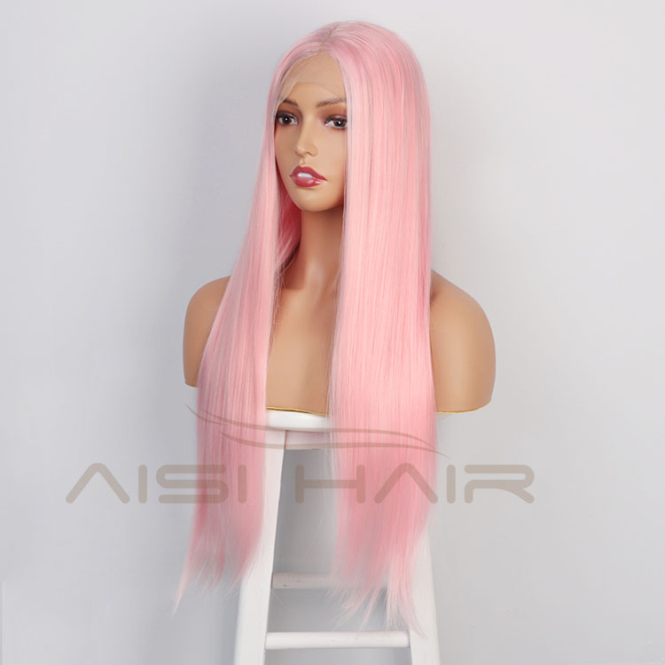 Aisi Hair 26 Inch Long Silky Straight Pink Wig Natural Straight Swiss Lace Wig Middle Part Lace Frontal Wigs For Black Women