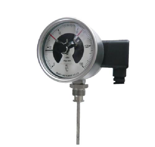 Termometro bimetallico radiale in acciaio inox con contatto elettrico