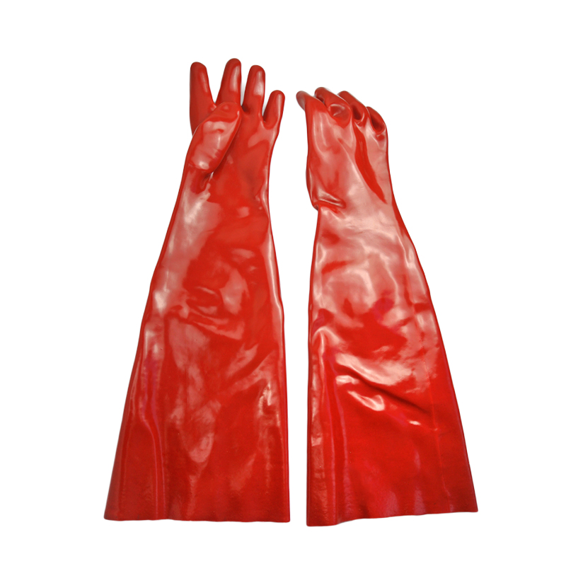 Red PVC coated gloves smooth finish 60cm