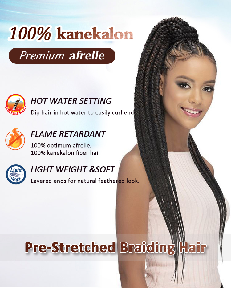 Julianna 100% Kanekalon pre stretch braiding hair floded 52 inch 90g prestretched kanekalon braid pre stretched braiding hair