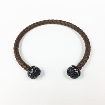 Black Lion Head Genuine Leather Cuff Bangle Bracelet