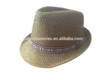 Unisex light brown color cut & sewn fabric hats, new design fedora hats, cheap hats