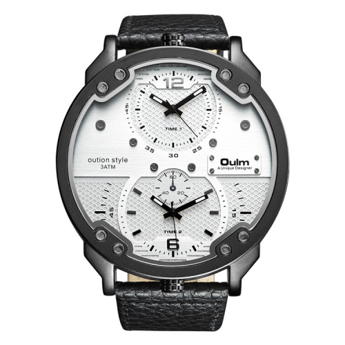 OULM 48mm 빅 다이얼 가죽 시계 쿼츠 남성 스포츠 럭셔리 캐주얼 손목 시계 작은 3 다이얼 독특한 디자인 패션 시계