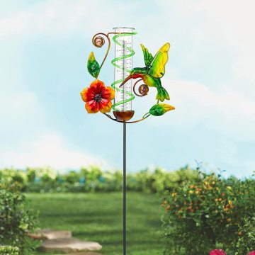 Outdoor Solar Powered Rain Gauge with Hummingbird Decor for Gardens and Yards