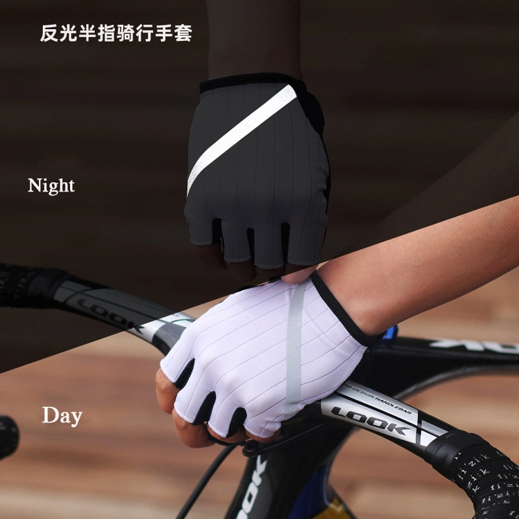 Reflective Cycling Gloves Shock Absorption Wear-Resistant Half-Finger Black Gloves