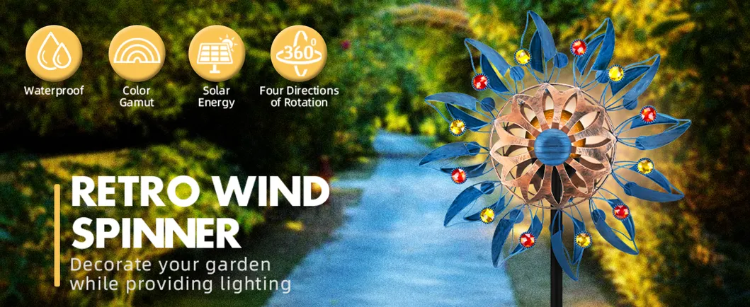 Colorful Solar Wind Spinner Outdoor Metal for Garden Decor Lamp