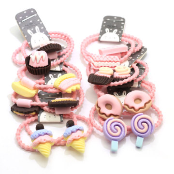 Bulk 100Pcs Pastel Baby Girl Child Kids Elastic Hair Band Sweet Dessert Decoration Rubber Hair Band Headband Ponytail Holder