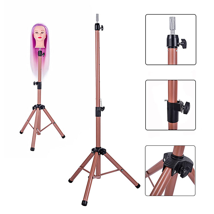 Wig Stand Holder Tripod Stand For Canvas Block Mannequin Head Adjustable For Wig Making Drying Styling Display With Pedals