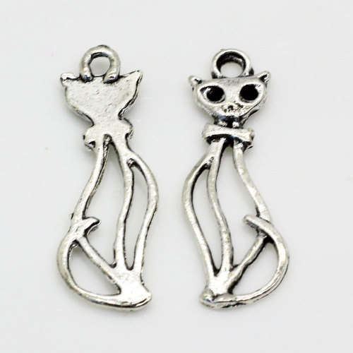 To Hole Alloy Metal Kitten Cat Charms Pendant For DIY Bracelet Necklace Jewelry Making