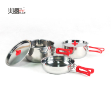 Stainless Steel Camping Cookware Set with Foldable Handle for Outdoor Cooking