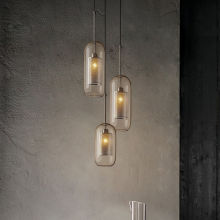 Metal Modern Glass Shade Chandelier Cylinder Pendant Lamp