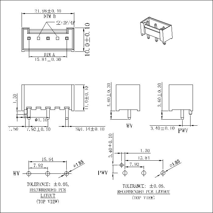 VH3.96mm Rak typ wafer-kontaktuttag