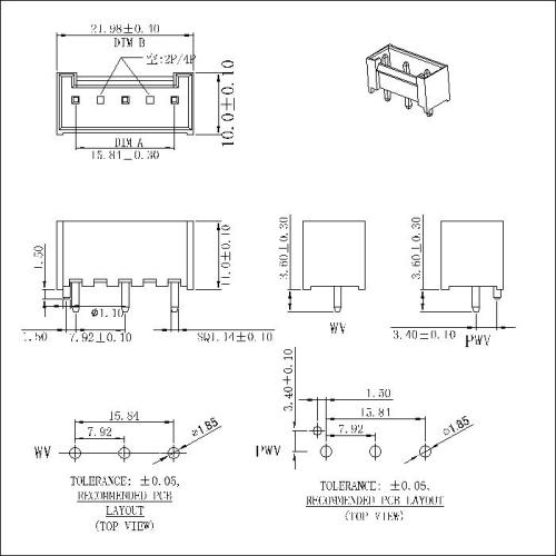 Soquete de conector de wafer do tipo reto VH3.96MM