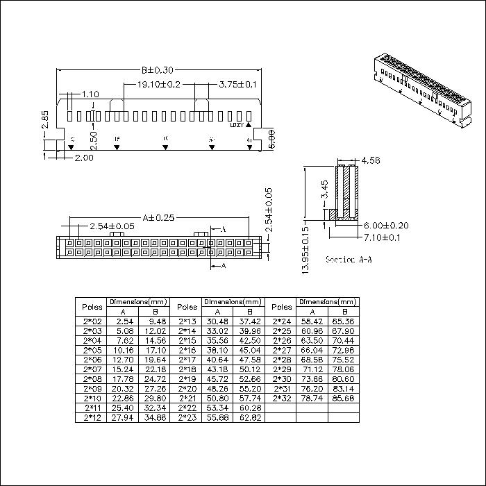 2.54mm pitch Dual Row Dual Bump Housing AH2541-N-2xNP-4