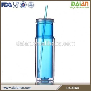 Promotional 16oz double wall plastic drink bottle with straw