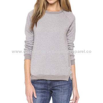 Slim Fit Dropped Shoulder Pullover, Brushed Fleece Sweatshirt with Hem Slit Design