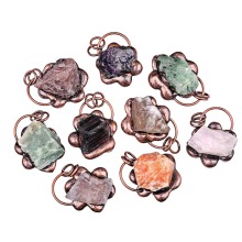 Gemstone Nugget Retro Copper Sunflower Stone Pendant Natural Rough Stone Crystal Pendant Charm Pendant for Diy Jewelry Making