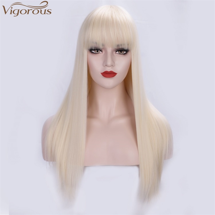 Vigorous High Temperature Long Straight with Bangs 613 Blonde Synthetic Hair Wigs for Women Daily Use Wholesale Price