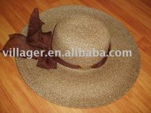 2 tone color straw lady hat with scarve