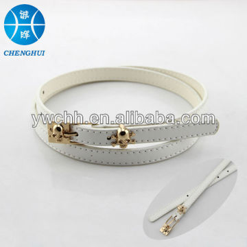 gold skull buckle white simple skinny girls belt belt buckle metal belt for women