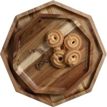 Set of 2 Acacia Wood Octagon Platters for Serving Food
