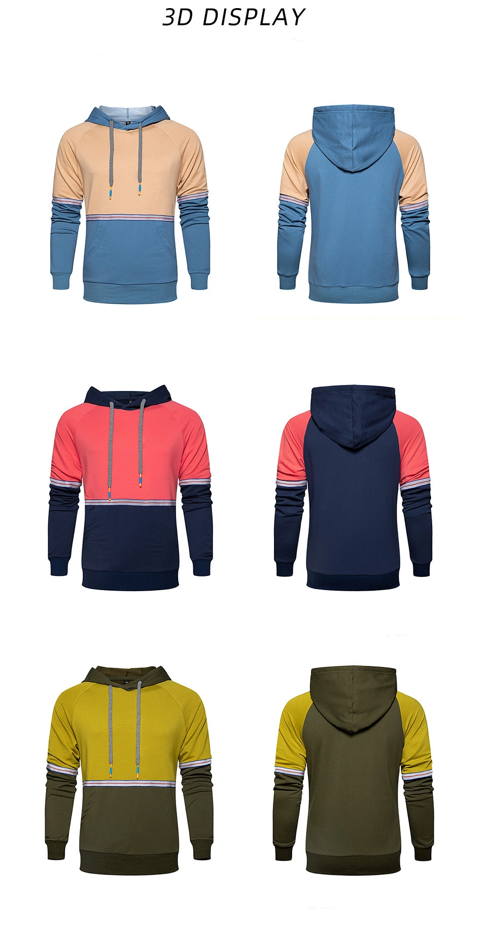 Men Personality Trend Color Matching Stitching Slim Hoodie