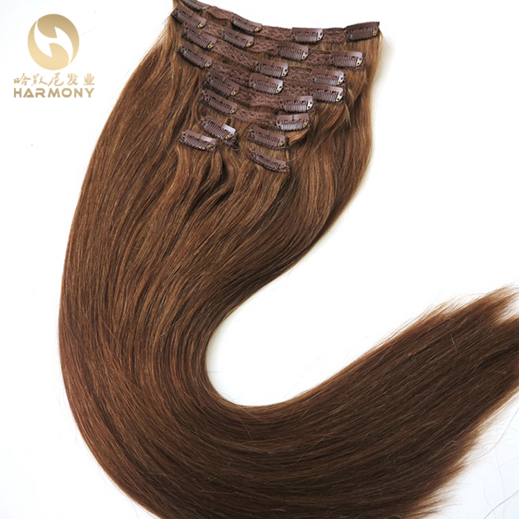 Wholesale virgin brazilian full head clip in hair double drawn clip in hair extension