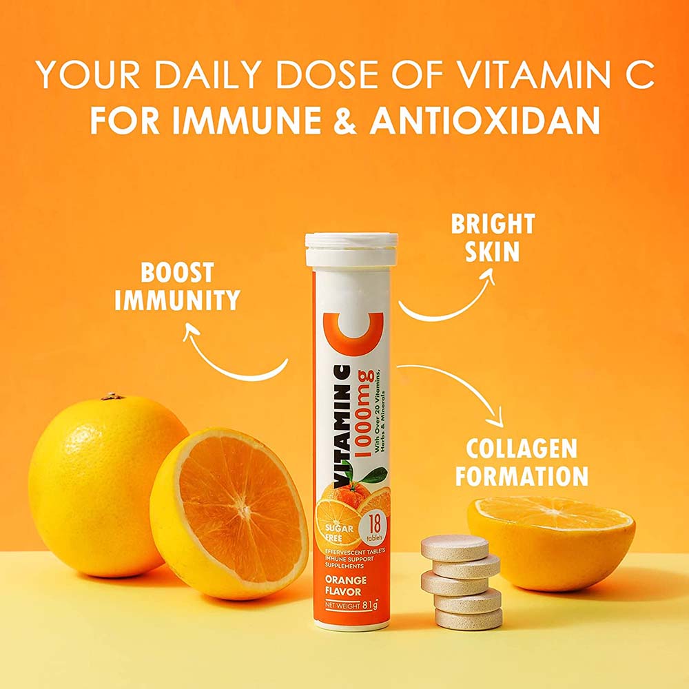 OEM/ODM Immune Support 1000mg Vitamin C effervescent tablet Nature orange flavor vitamin C efferscent tablet