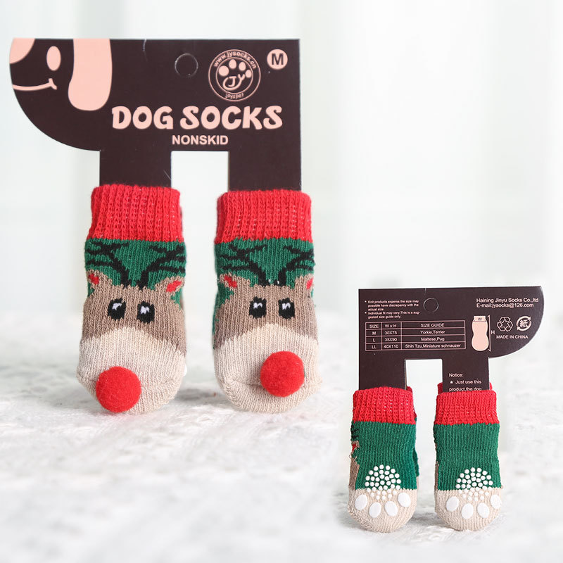 Santa Socks Pet Dogs Cats Small and Medium-sized Dogs Fall and Winter Warmth Elastic Shoes Accessories Supplies