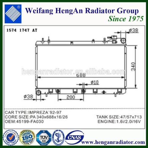 Car Radiator for SUBARU IMPREZA'92-97 45199-FA030