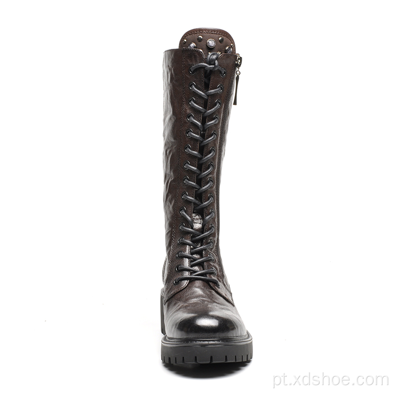 Bota de equitação casual feminina de couro wrikle