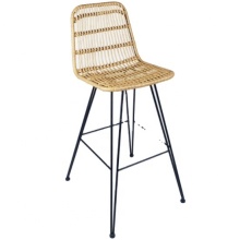 Vintage-Style Rattan Wicker Bar Chairs with Black Metal Legs: Outdoor Rattan Bar Stools