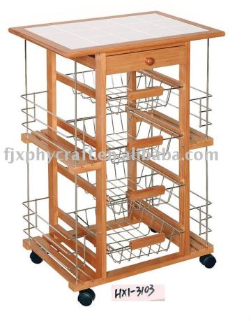 Pine wood Kitchen cart w/seasoning rack