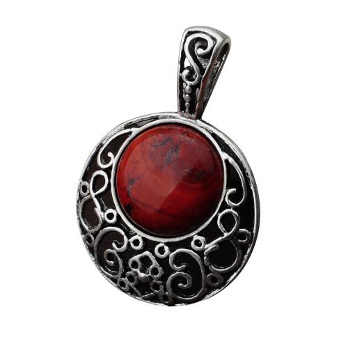 Red Jasper 20MM Cabochon Alloy Gemstone Pendant