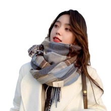 Square Acrylic Pure Color Fringed Shawl Scarf - Double-Sided Warm Accessory