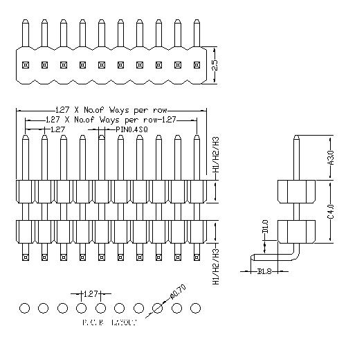 1.27 mm Pin Header Single Row Double Plastic Angle Type