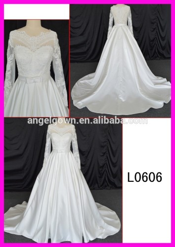 L0606 long sleeves satin wedding gown