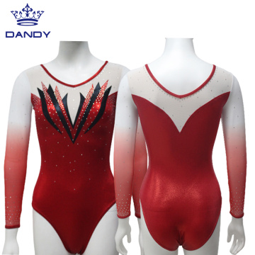 Pasadyang tatak na pulang mataas na kalidad na batang babae gymnast damit gymnastic leotards