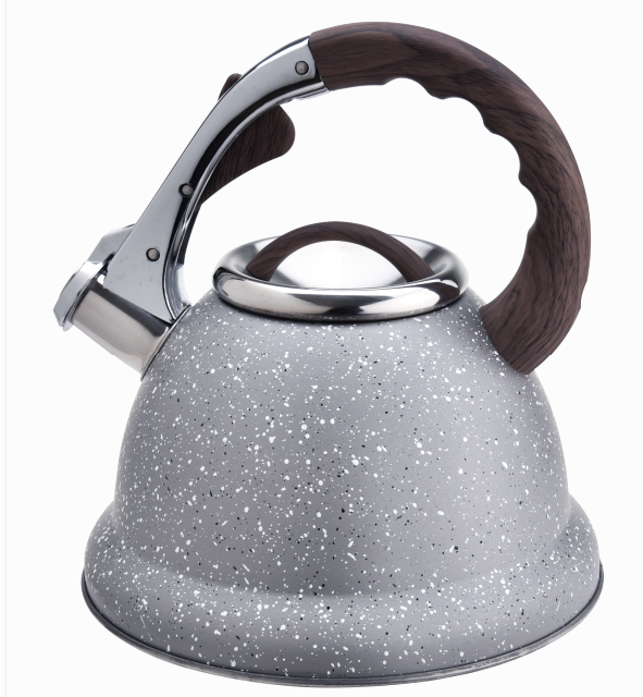 Silver marble whistling stovetop tea pot kettle