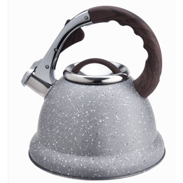 Silver marble whistling stovetop tea pot kettle