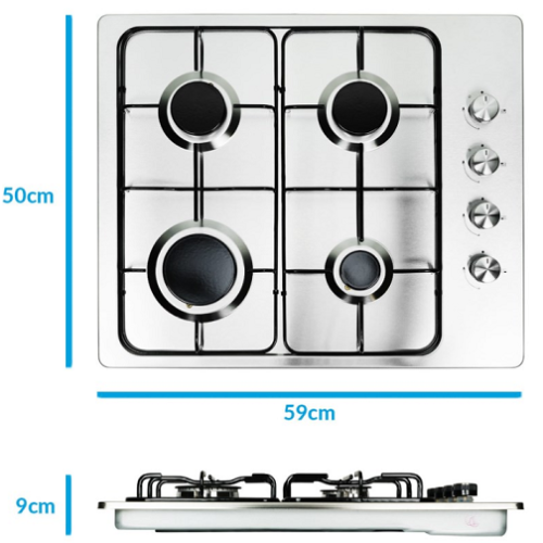 Cuisinière à gaz en acier inoxydable avec commande latérale de 60 cm